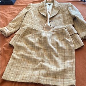 Vintage Jones New York Beige Plaid Blazer and Skirt Set